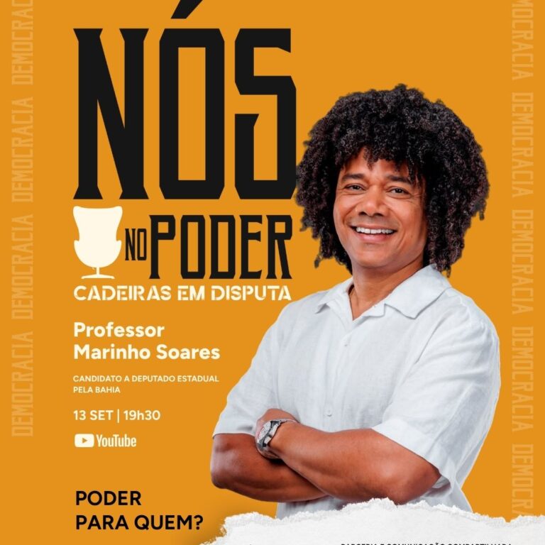 Card do Nós no Poder com Professor Marinho Soares, estreia em 13 de setembro às 19h30 no YouTube.